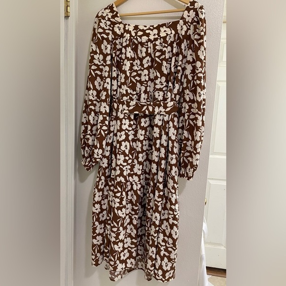Hailey & Co. Chocolate Brown Long Sleeve Floral Dress Size 1X - Picture 6 of 7